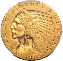 United States: Half Eagle Indian Head 1910 S Gold 5 Dollars PCGS AU55