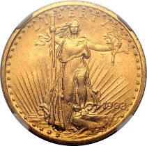 United States 1908 Gold 20 Dollars Saint-Gaudens; Double Eagle; No Motto NGC MS 65