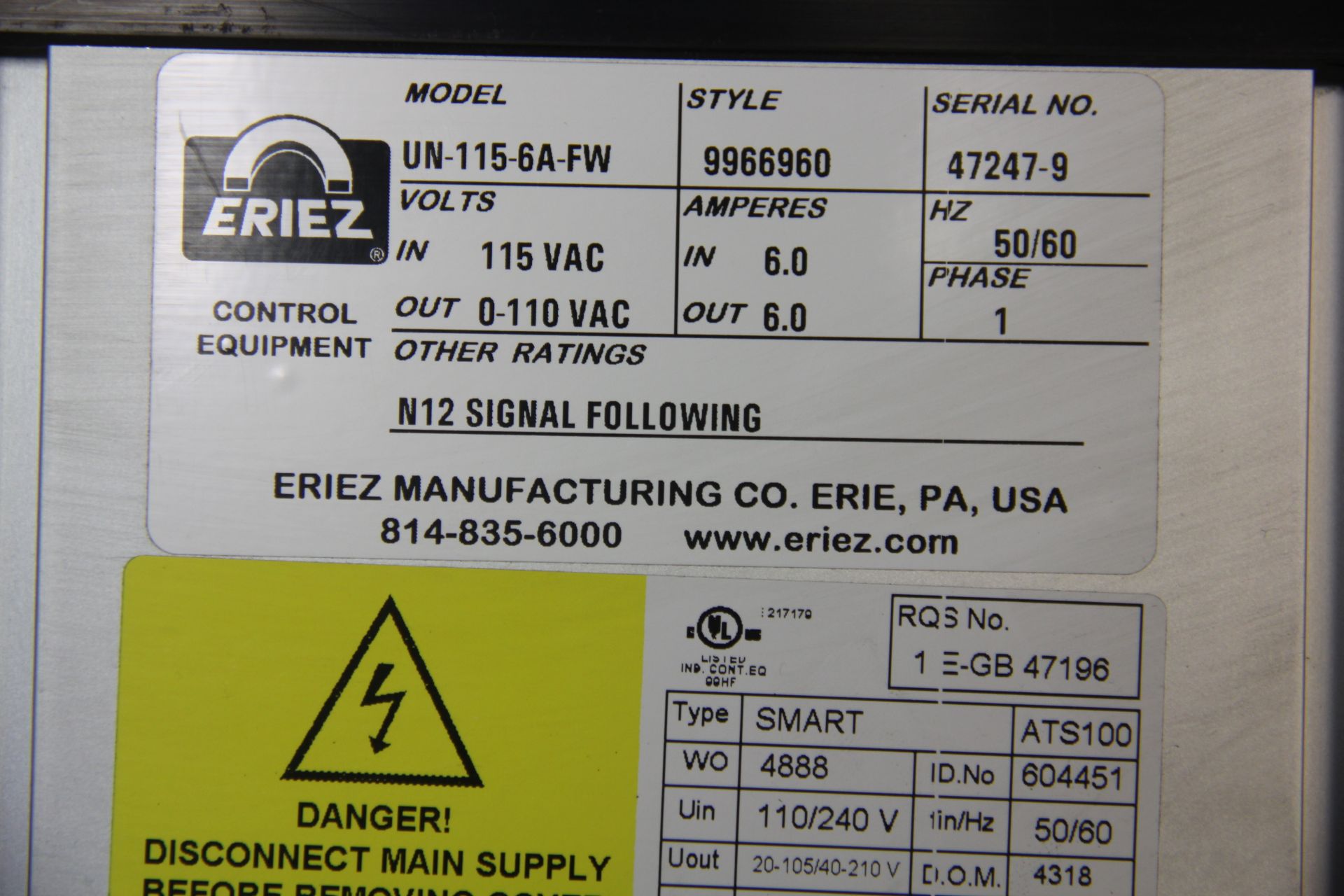 UNUSED ERIEZ MOTOR CONTROL - Image 3 of 4