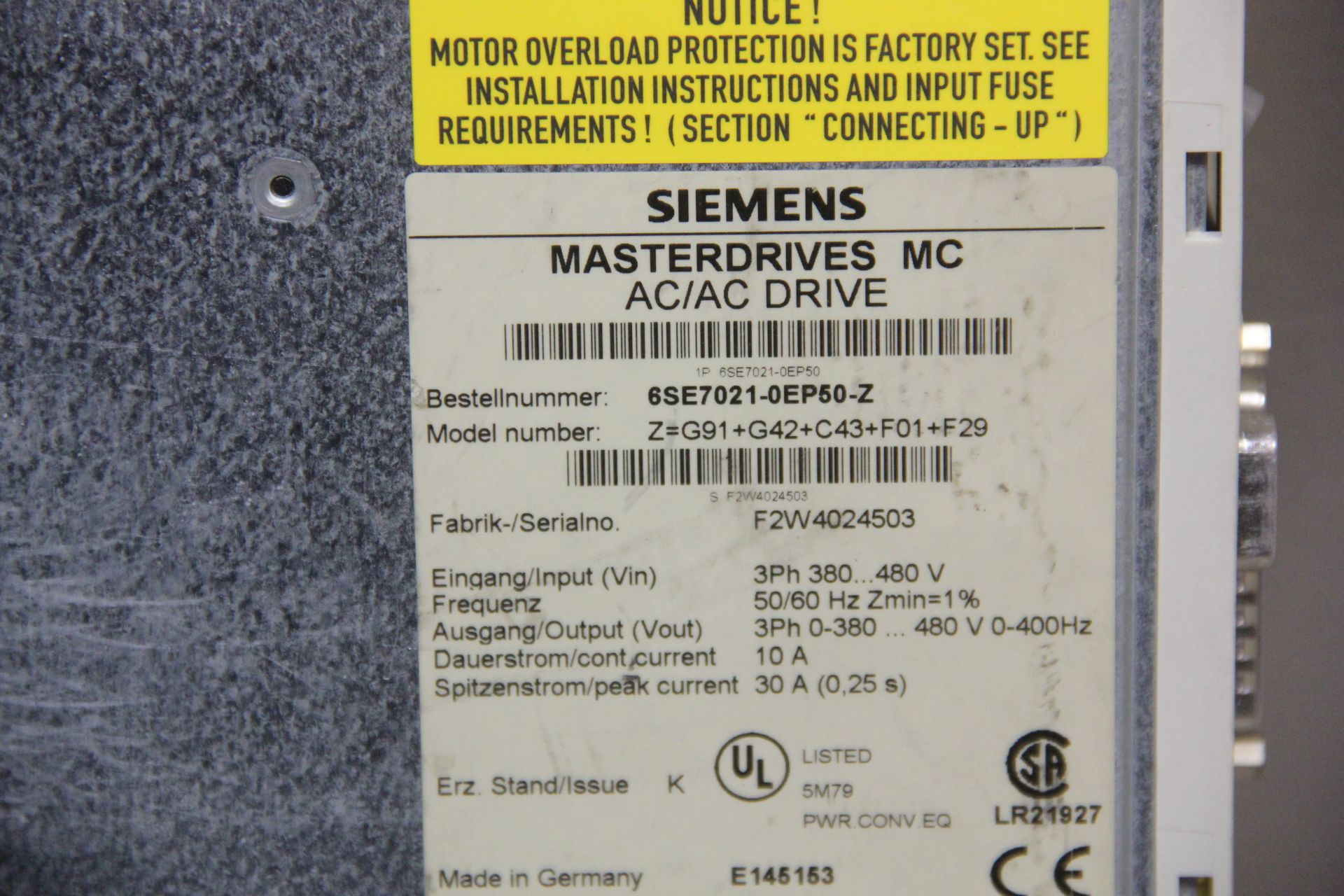 SIEMENS SIMOVERT MASTERDRIVE MOTION CONTROL CONVERTER - Image 7 of 7