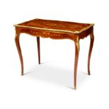 A late 19th / early 20th century French kingwood and sycamore floral marquetry writing table