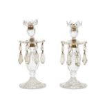 A pair of 19th century cut glass lustre candlesticks