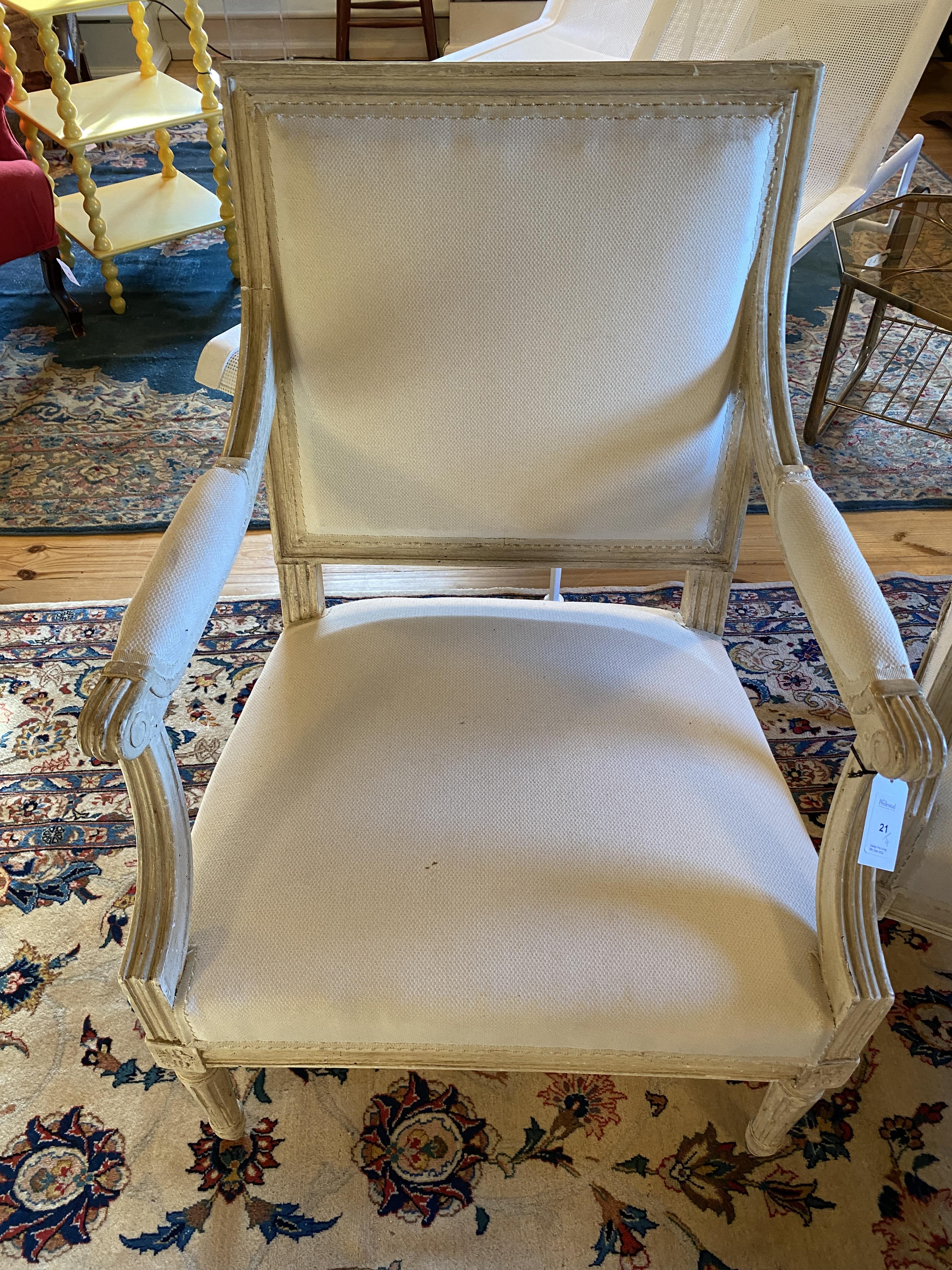 A set of four early 20th century Louis XVI style white painted fauteuils - Image 3 of 6