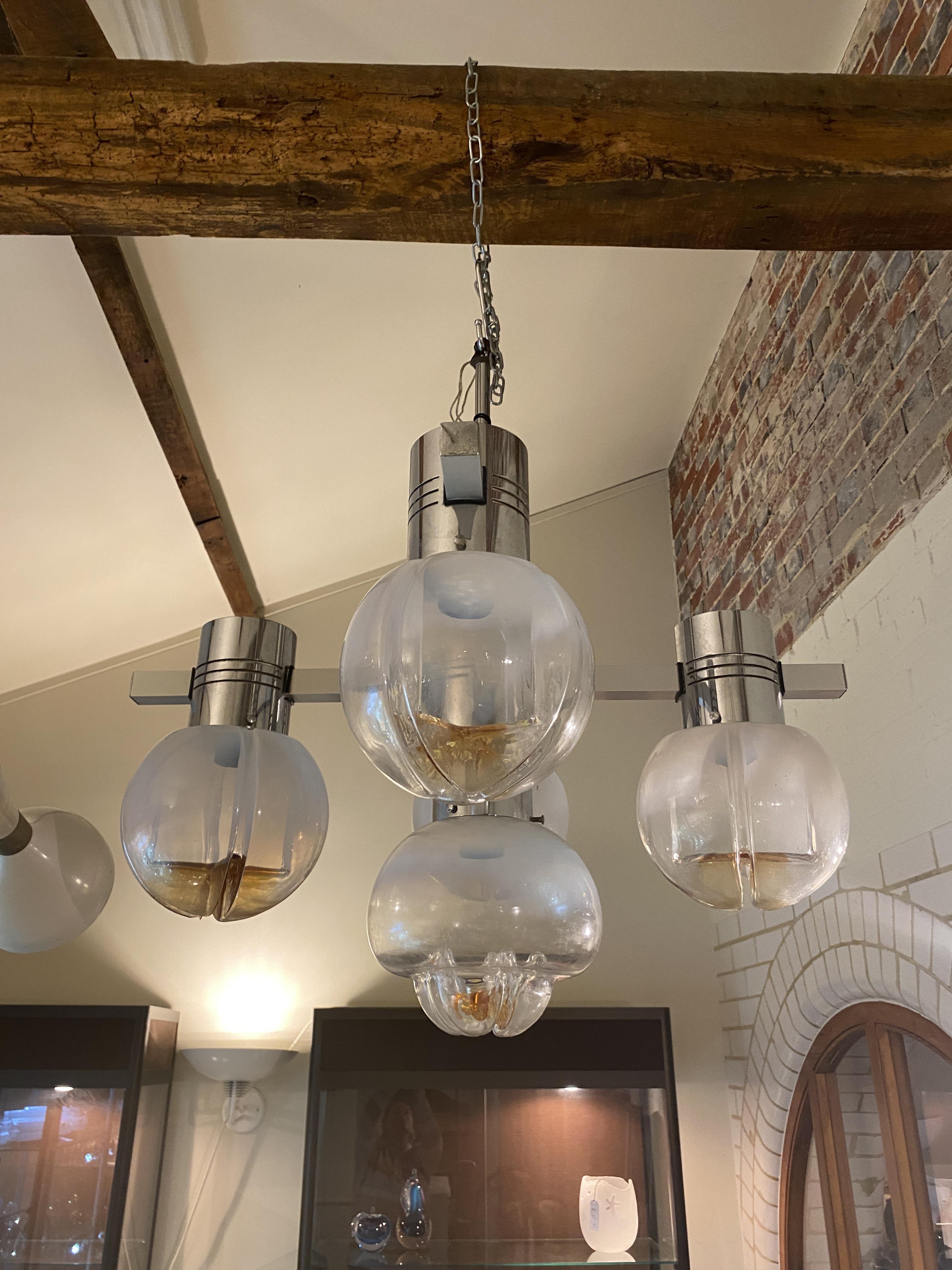 A 1960's Italian chrome and glass five light chandelier by Lamter Milano - Image 8 of 14