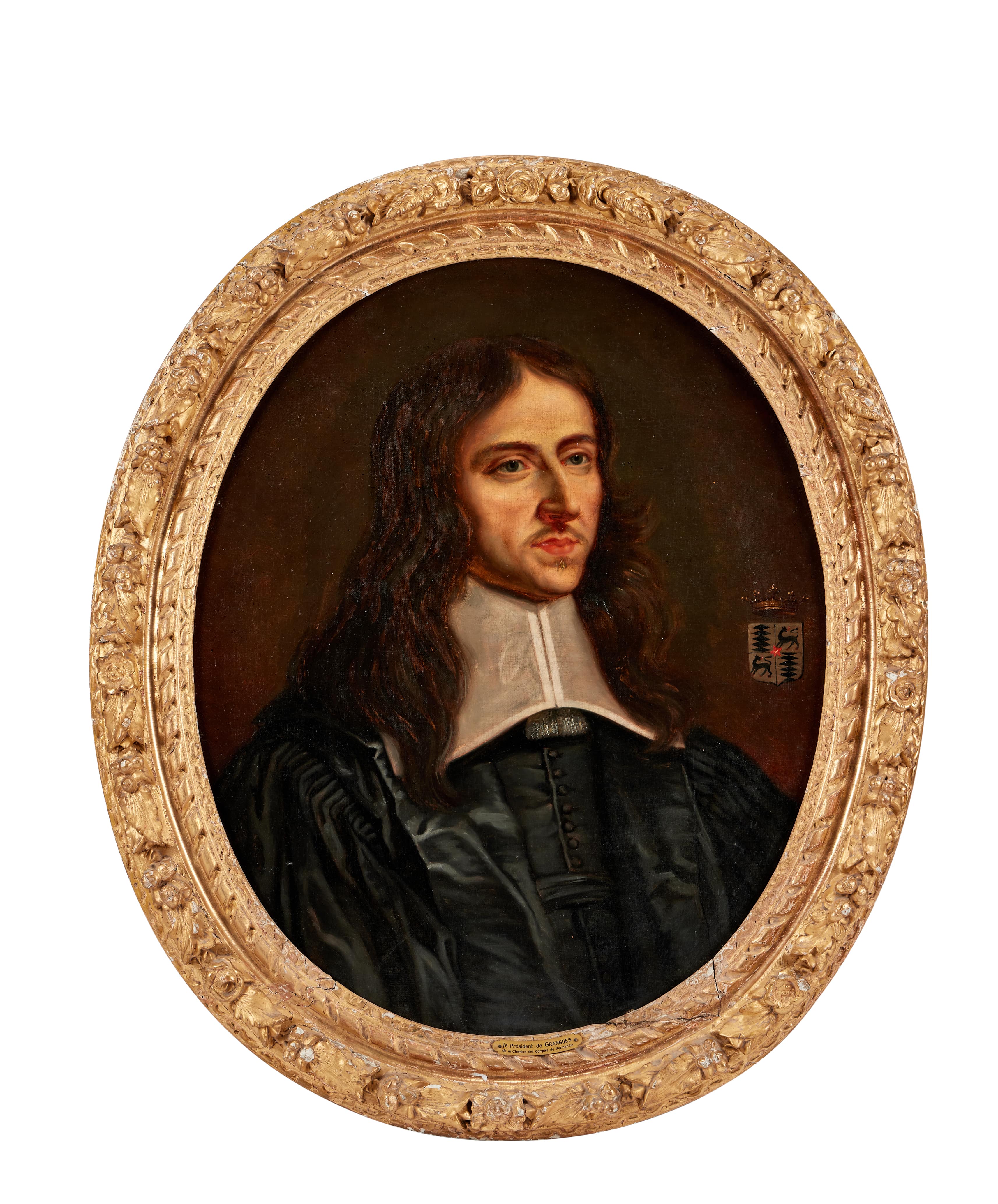 19th century French School, An oval portrait of a man in 17th century dress