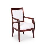 A French Charles X carved mahogany armchair / fauteuil