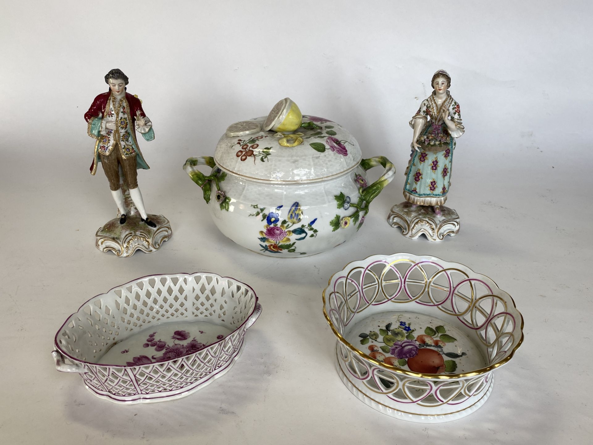 A 19th century Nymphenberg tureen, two other continental porcelain dishes and a pair of figures - Image 31 of 31