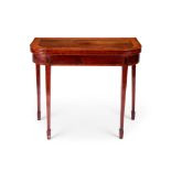 A George III mahogany and satinwood banded D- shaped card table