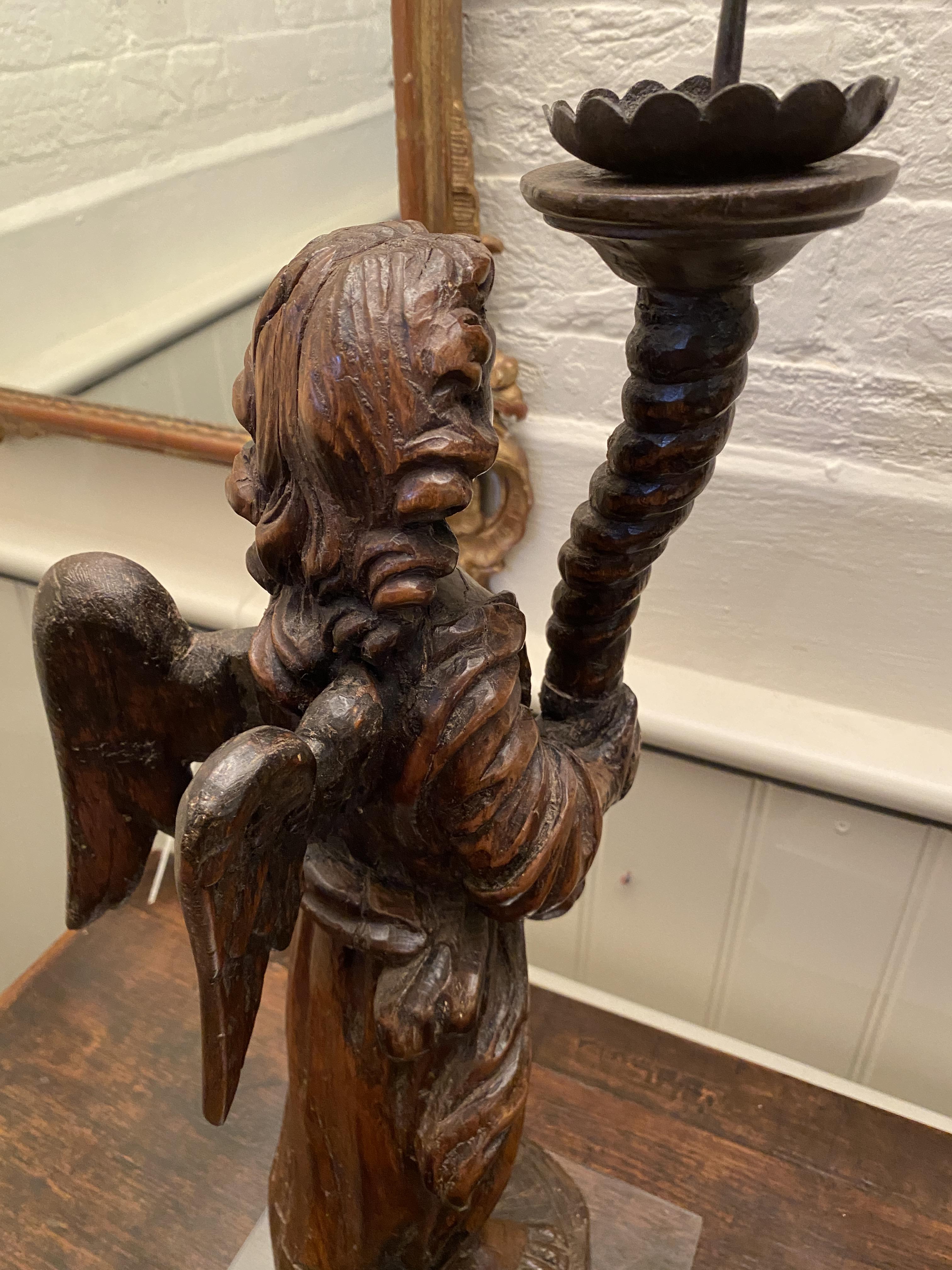 A pair of 17th century Flemish carved walnut pricket candlesticks - Image 9 of 17