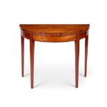 A George III mahogany and rosewood crossbanded demi-lune card table