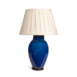 A blue glazed table lamp