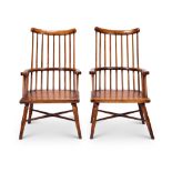 A pair of 18th century ash and elm stick back Windsor armchairs, probably Scottish