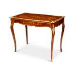 A late 19th / early 20th century French kingwood and sycamore floral marquetry writing table