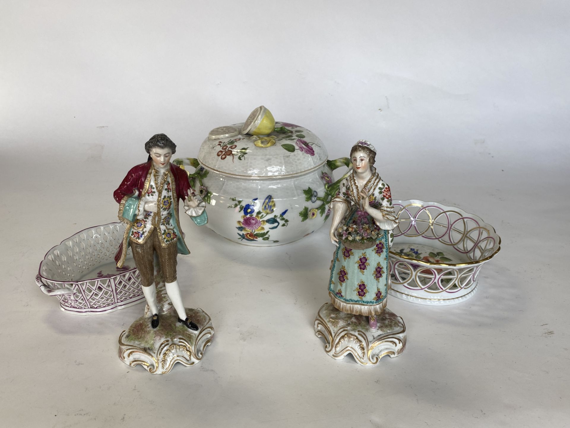 A 19th century Nymphenberg tureen, two other continental porcelain dishes and a pair of figures - Image 30 of 31