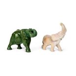 Two contemporary hardstone carved models of elephants