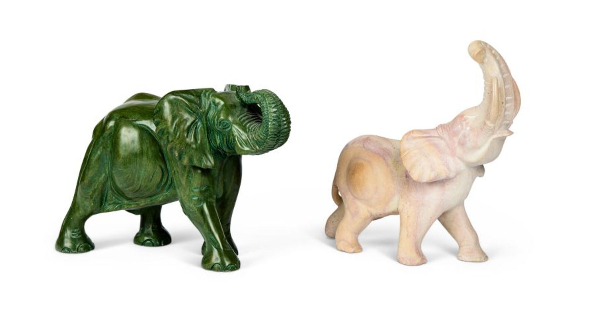 Two contemporary hardstone carved models of elephants