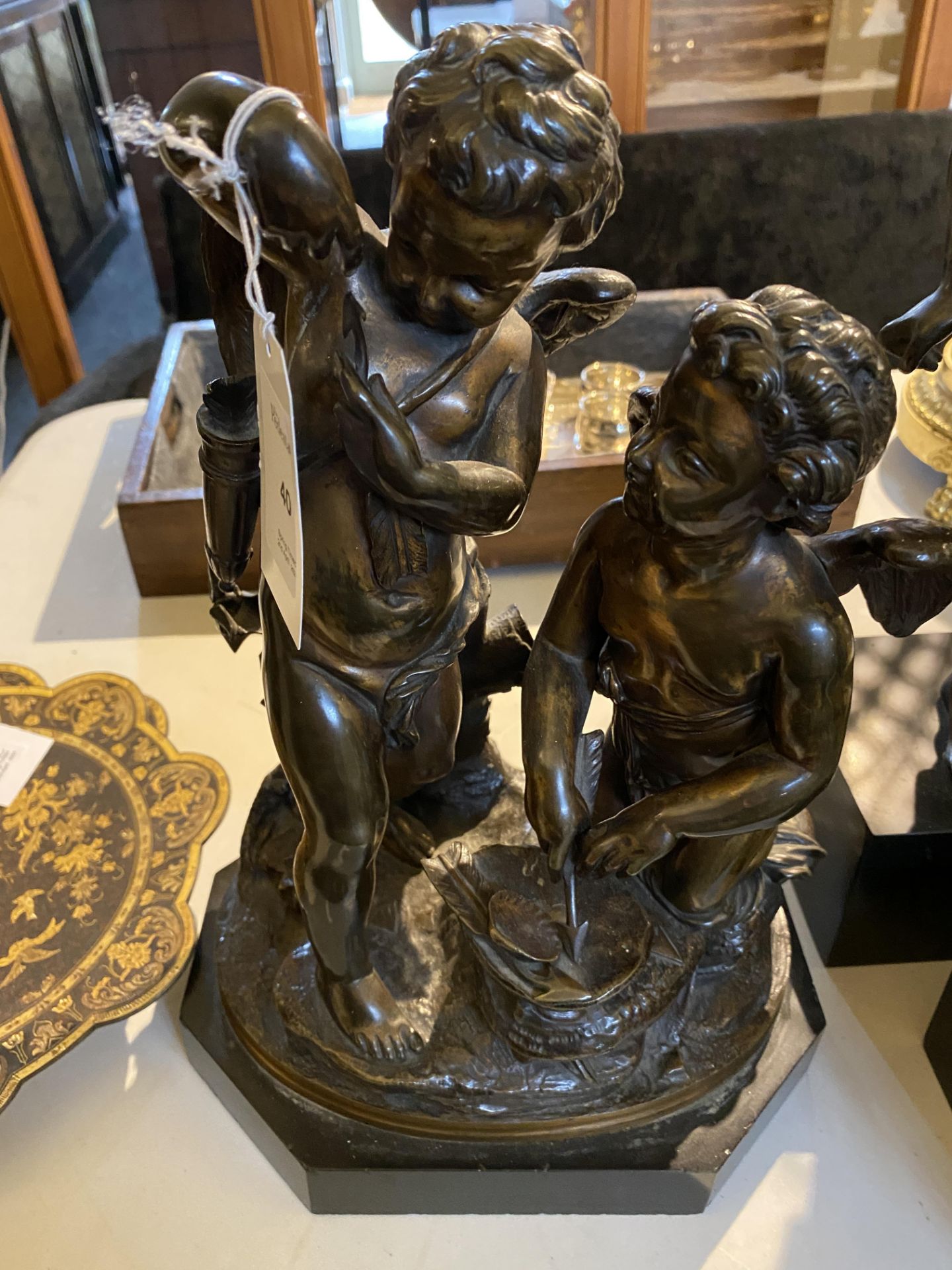 A 19th century French patinated bronze figural group of a pair of winged putti in the manner of Clod - Image 2 of 9