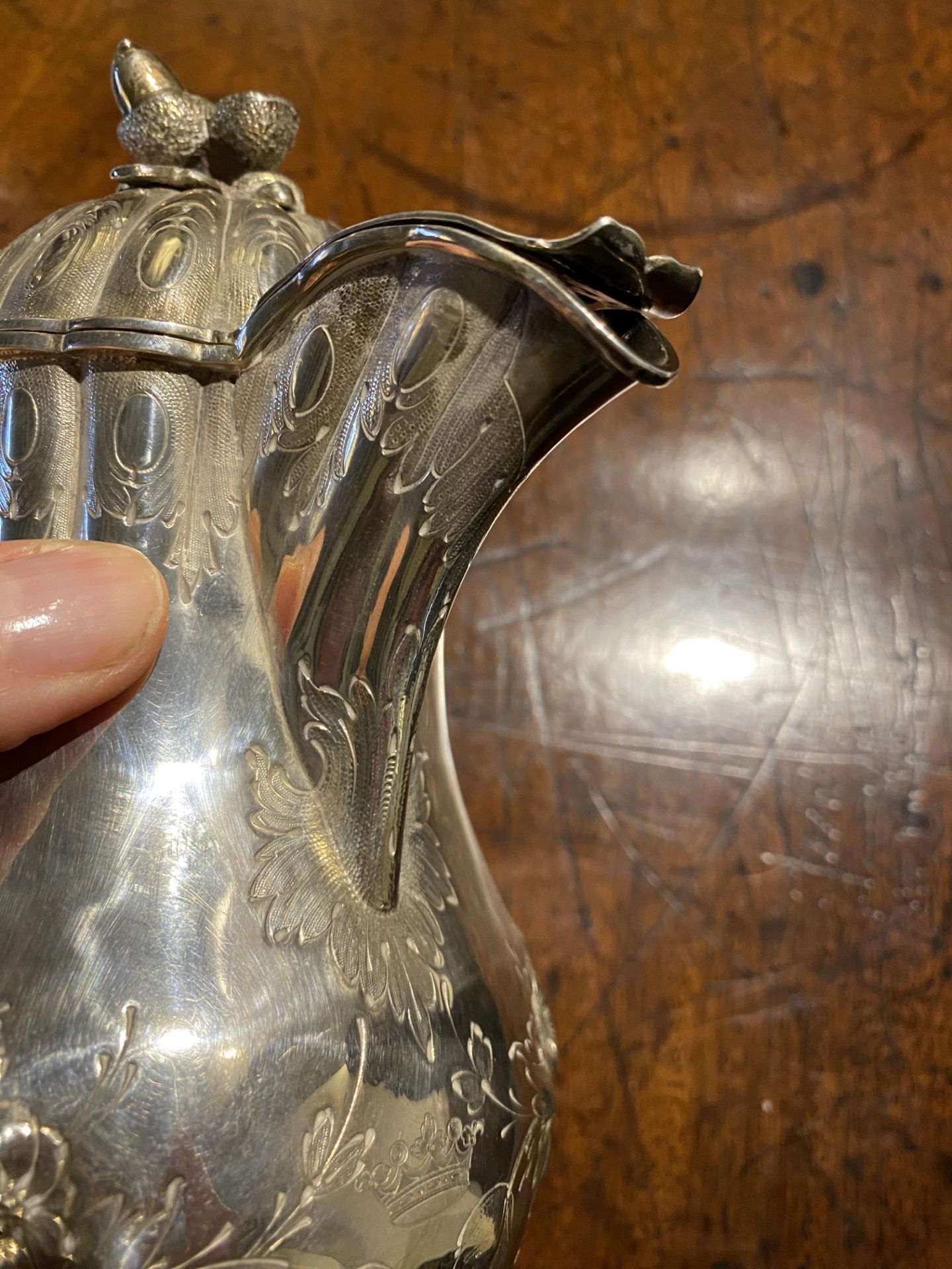 A mid 19th century American silver hot water pot by Gale & Willis and a plated claret jug - Image 15 of 17