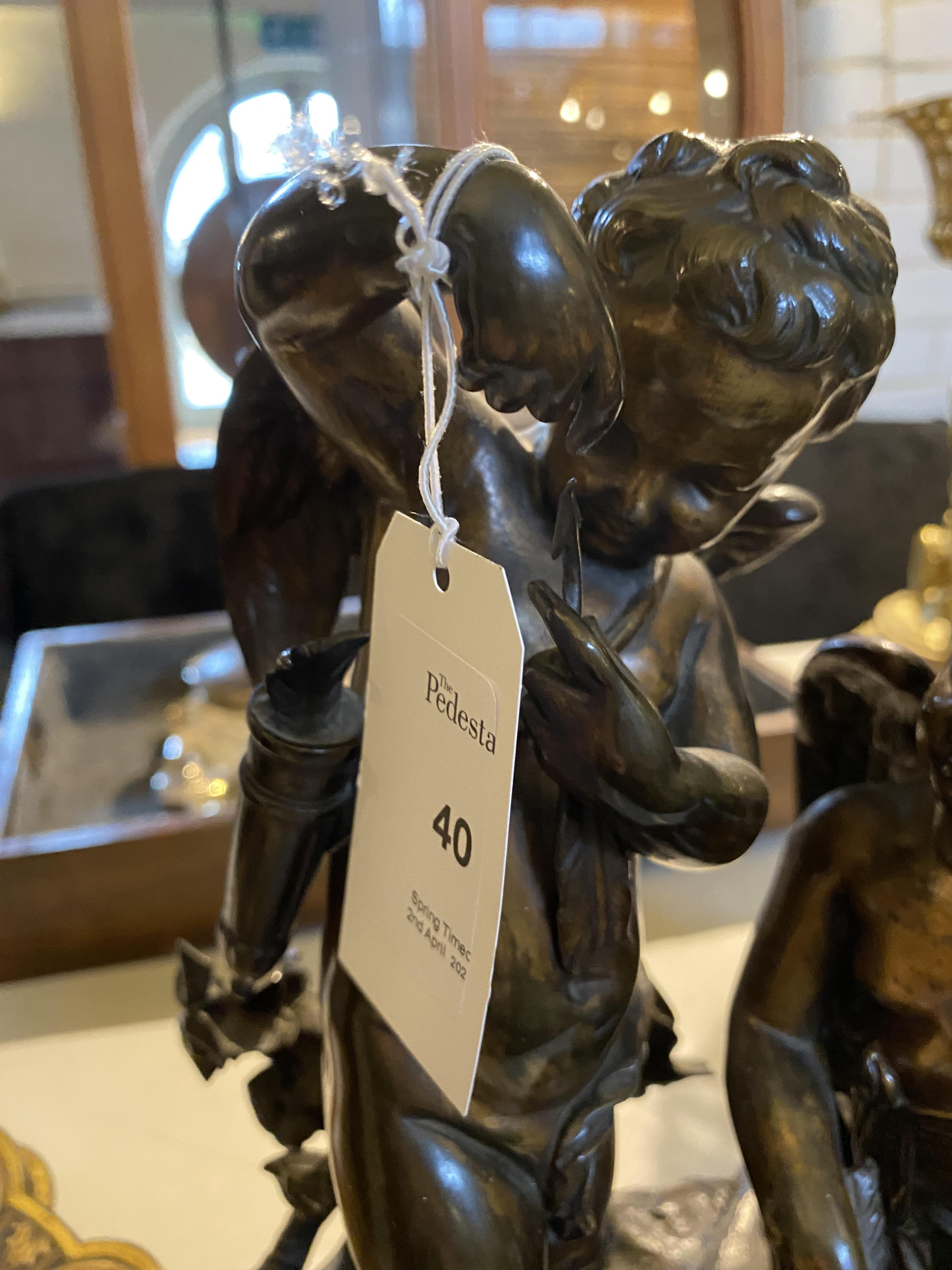 A 19th century French patinated bronze figural group of a pair of winged putti in the manner of Clod - Image 3 of 9