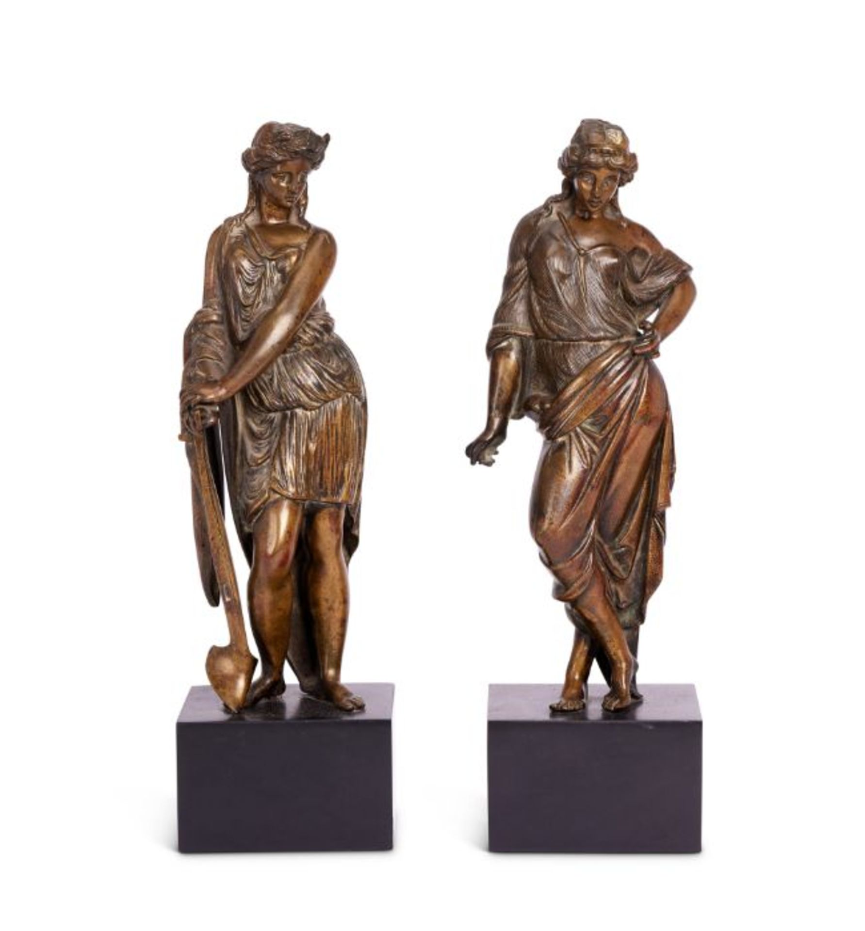 A pair of 19th century North European bronze figures of Classical maidens