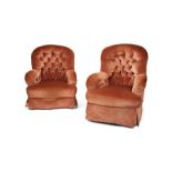 Two Victorian upholstered button back upholstered tub armchairs