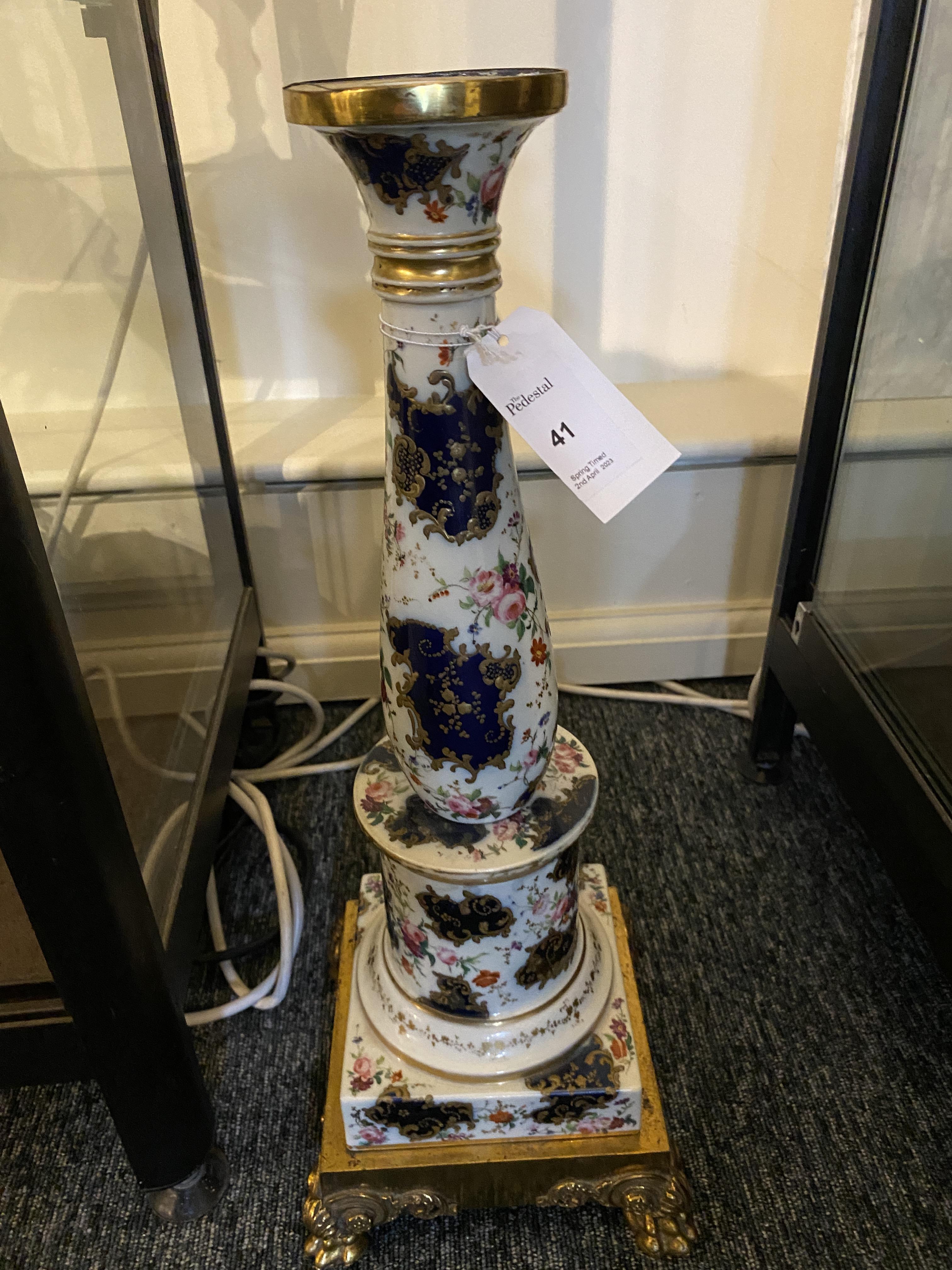 A 19th century French porcelain column on a gilt bronze base - Image 2 of 11