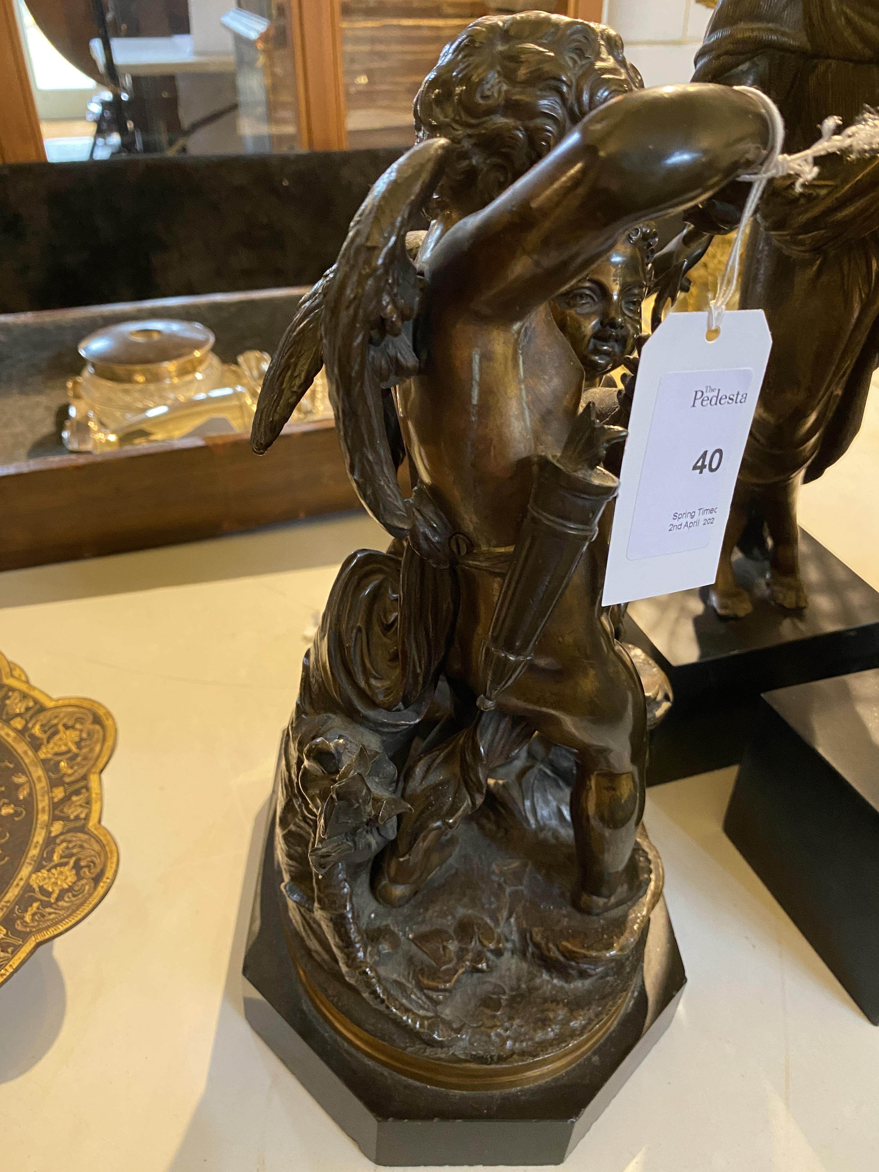 A 19th century French patinated bronze figural group of a pair of winged putti in the manner of Clod - Image 6 of 9