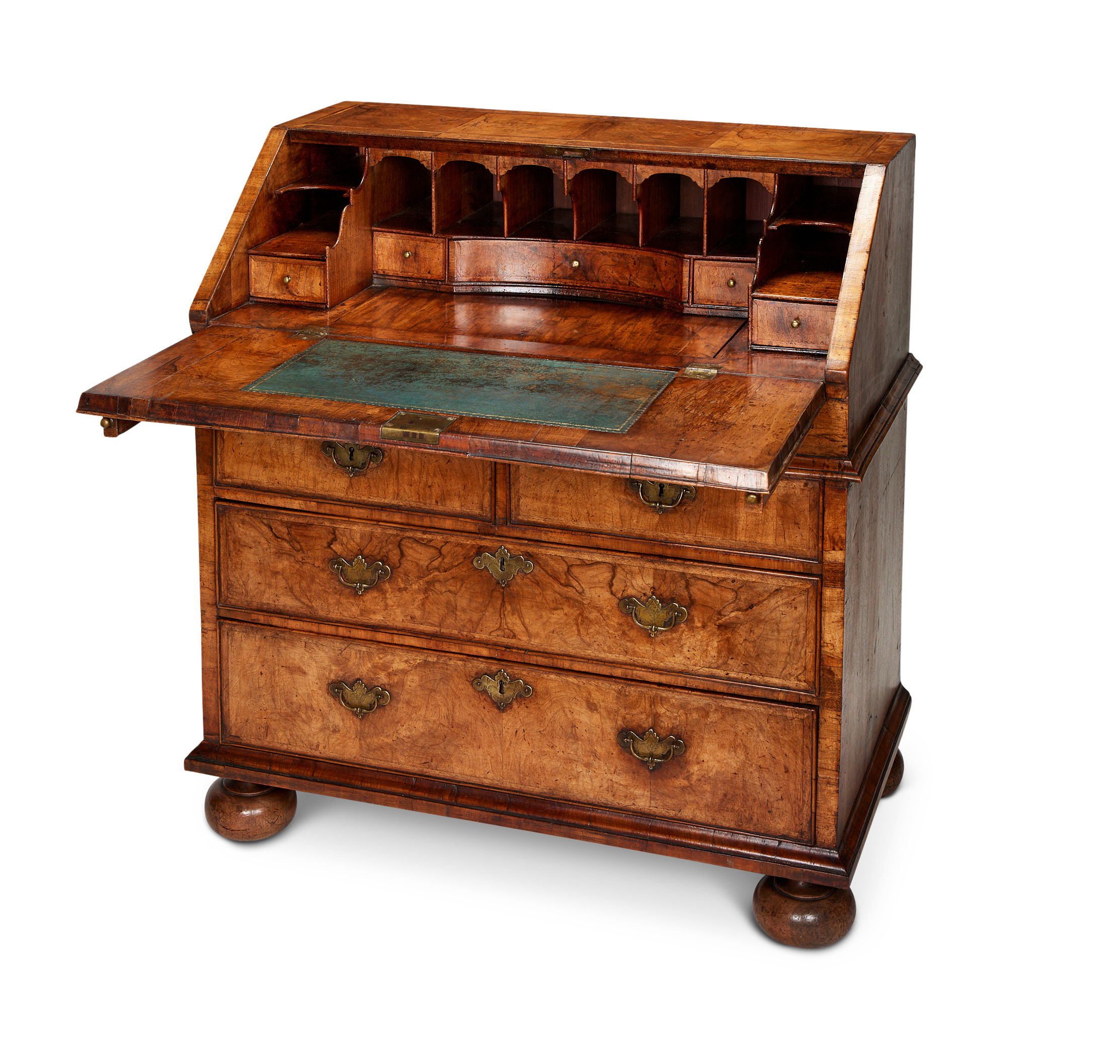 A George II walnut and featherbanded bureau - Image 2 of 33