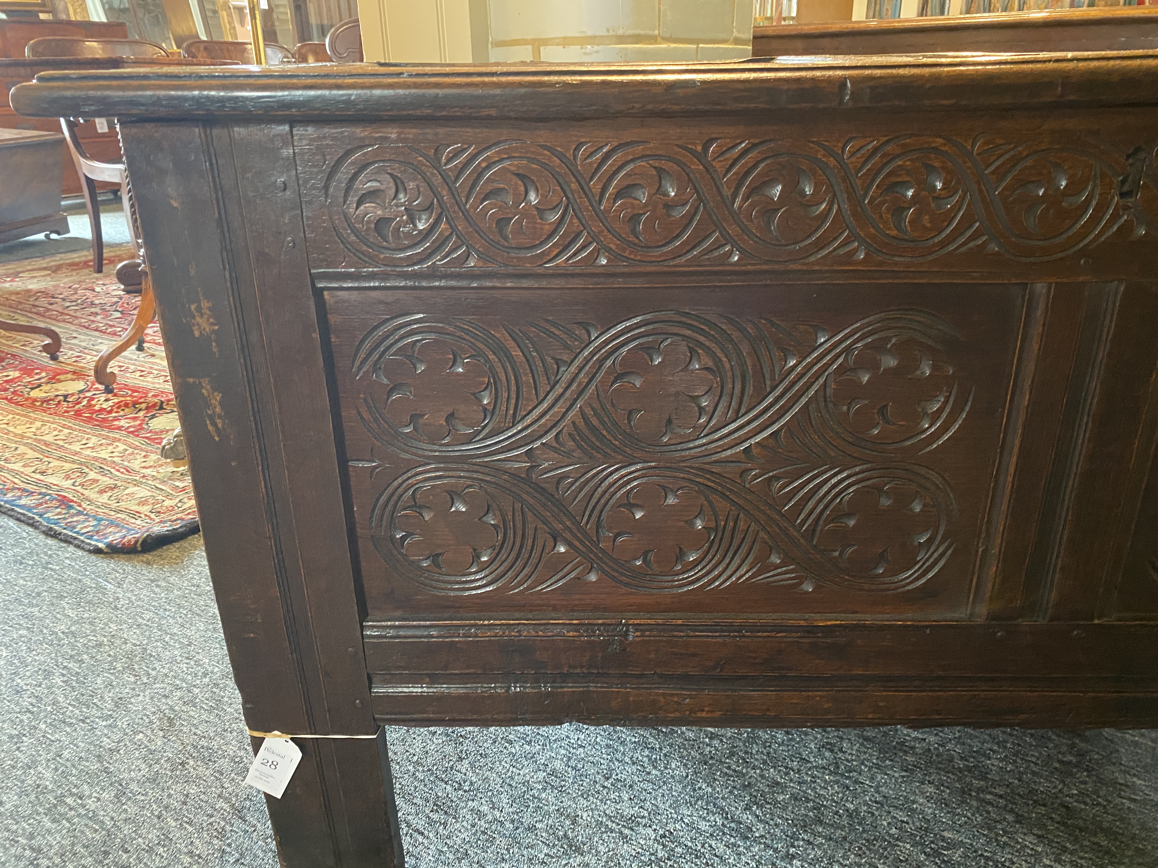 A 17th century carved oak coffer - Image 4 of 10