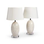 A pair of Christopher Wray white ceramic and crystal inset table lamps