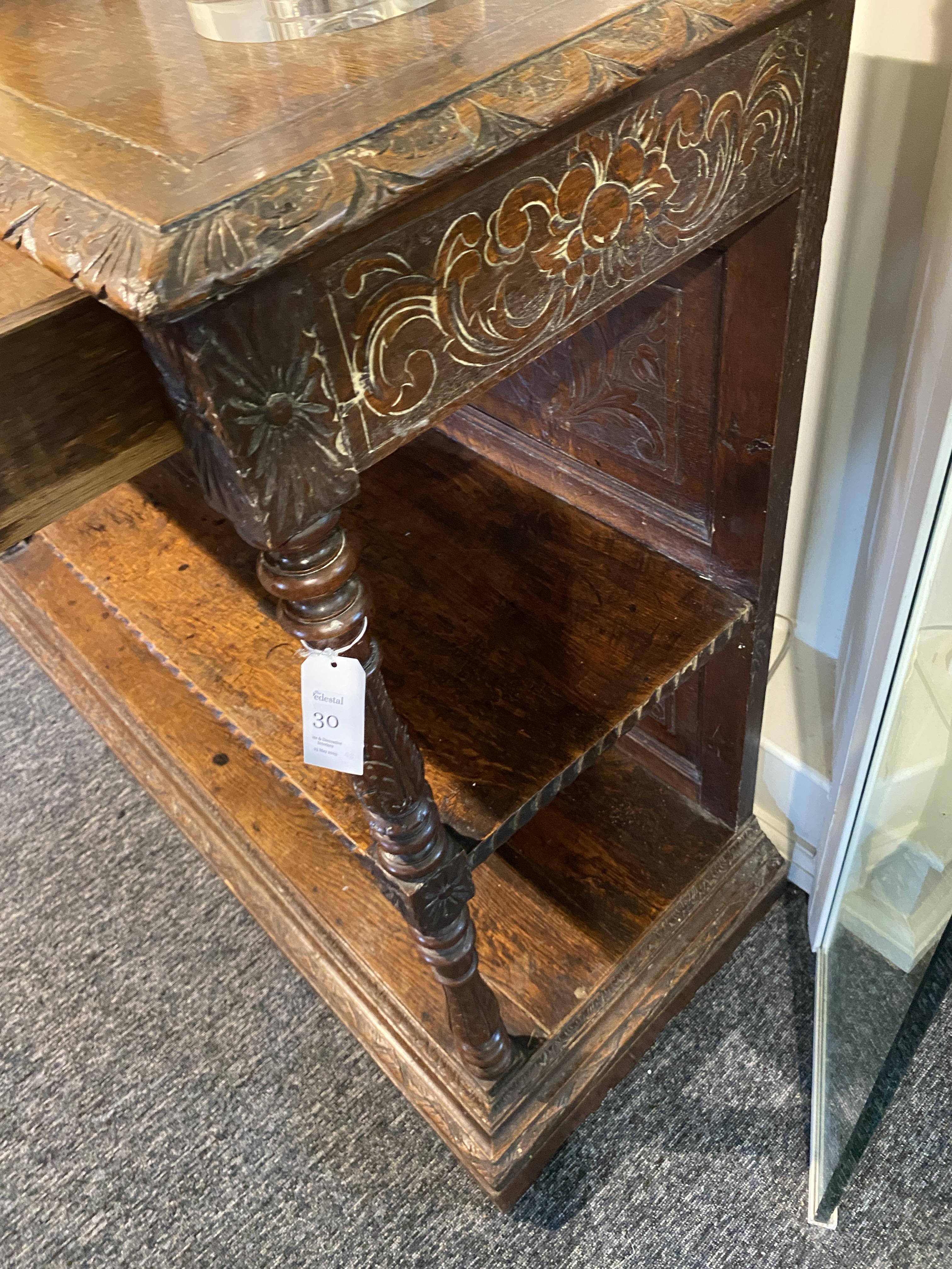 A 19th century carved oak two-tier buffet in the 17th century style - Image 5 of 13