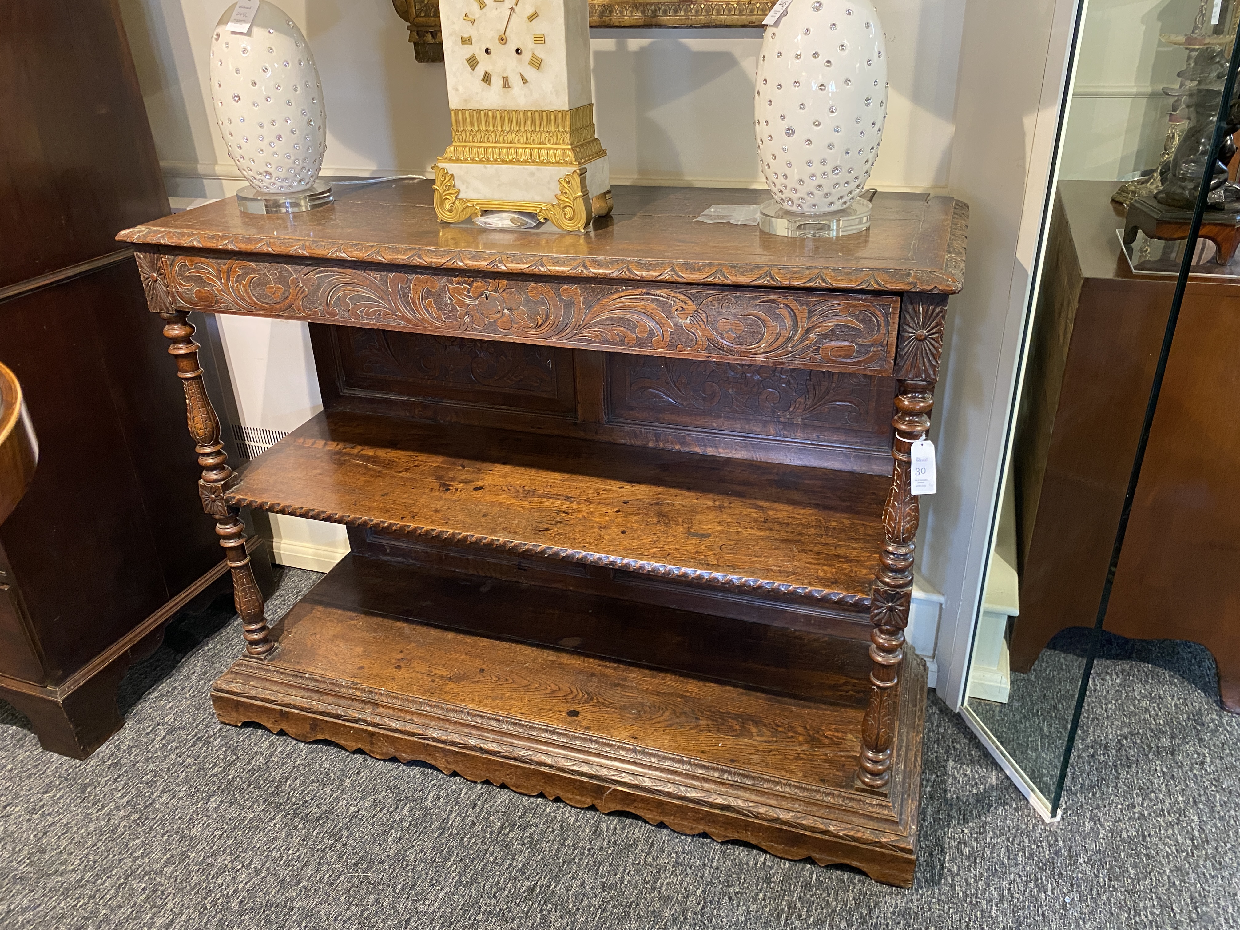 A 19th century carved oak two-tier buffet in the 17th century style - Image 2 of 13