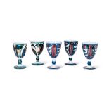 Five Aldermaston Studio Pottery goblets by Alan Caiger-Smith and Gail Dent