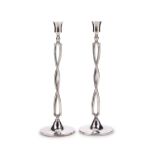 A pair of contemporary electroplated tall candlesticks by Ralph Lauren
