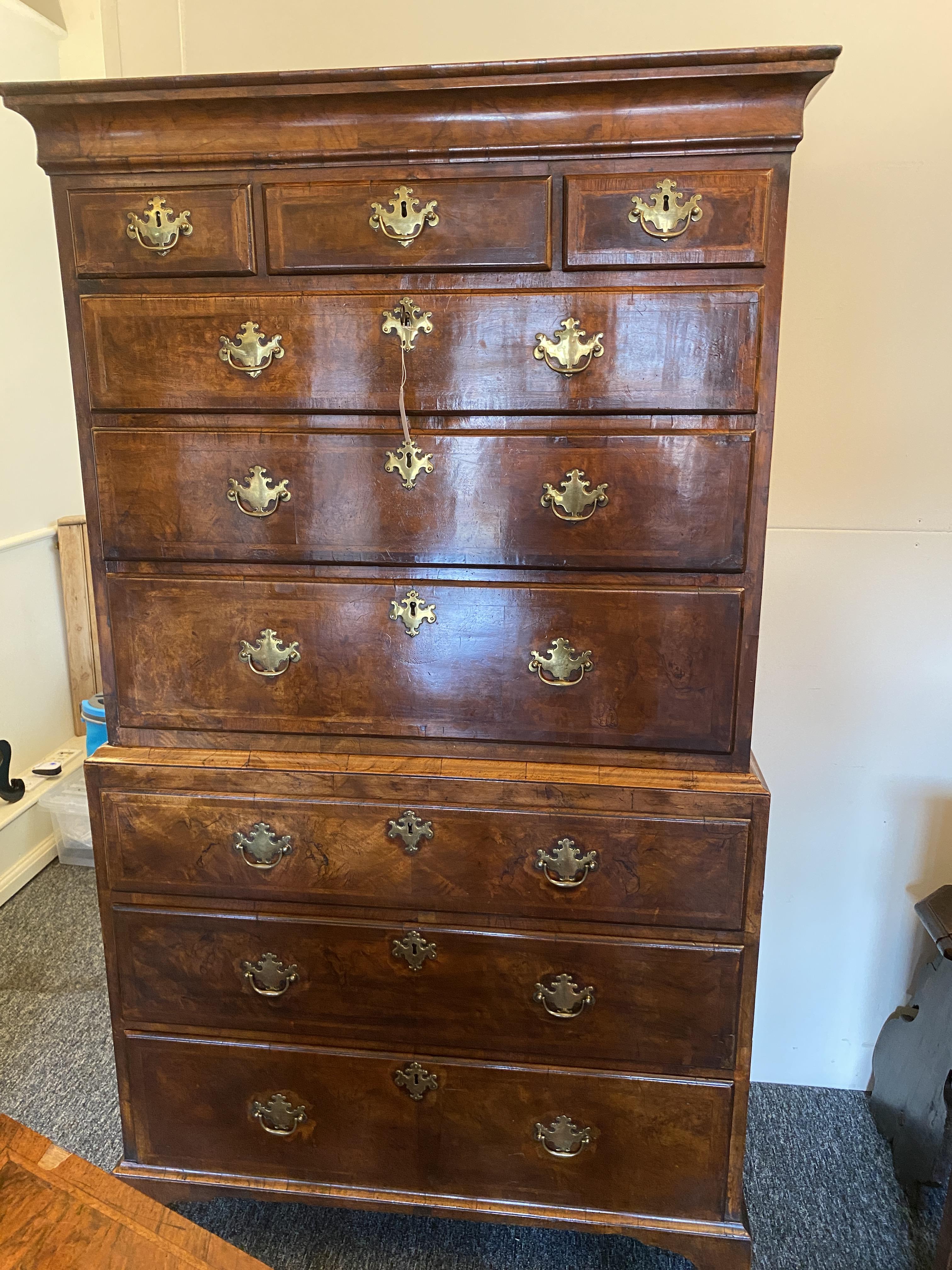 A George I walnut feather banded and crossbanded chest on chest - Image 2 of 19