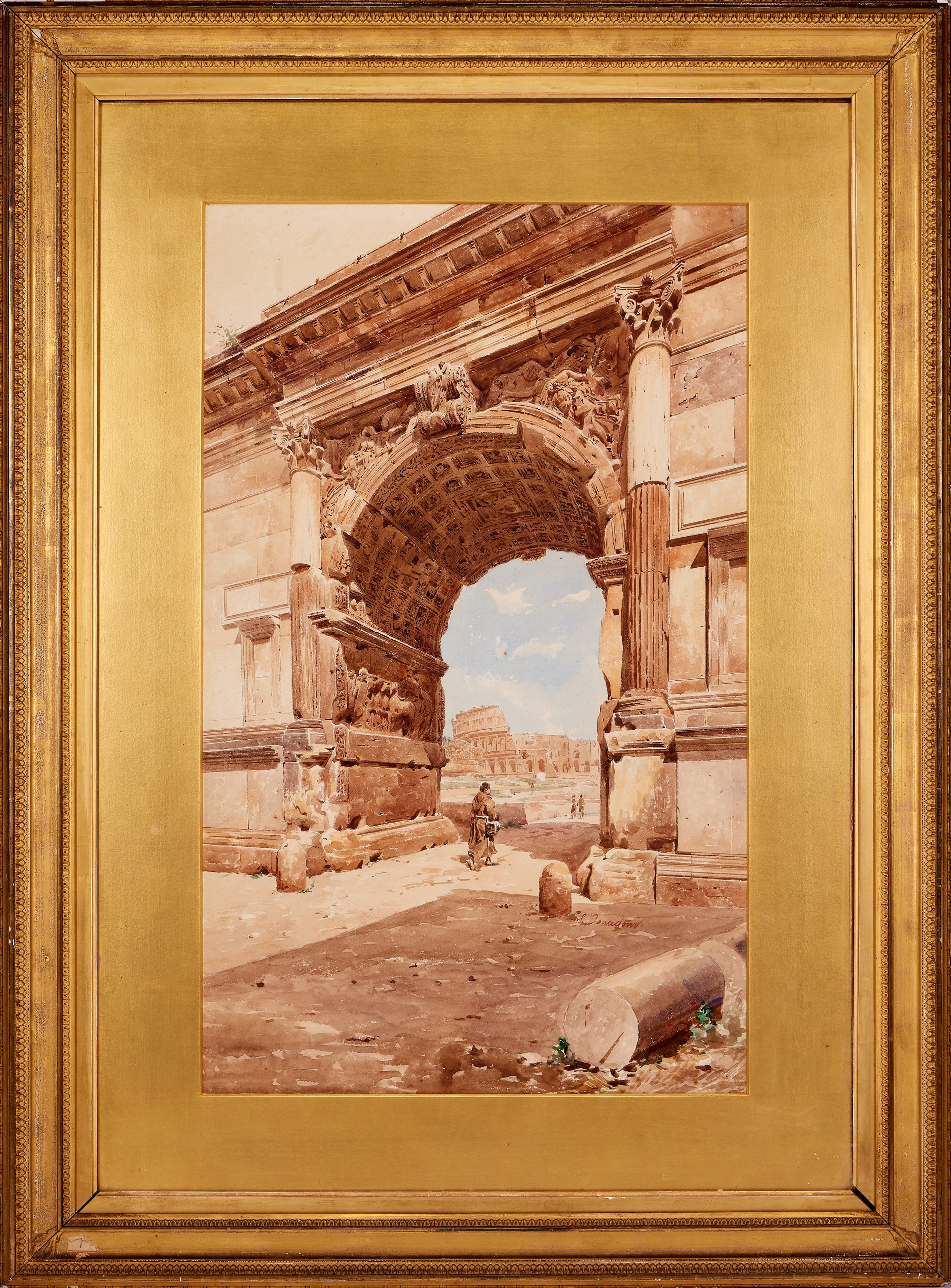 Stefano Donadoni (Italy, 1844-1911) The Arch of Titus with the Colosseum in the background