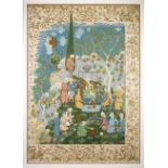 A late 19th century Mughal framed figural painting on silk