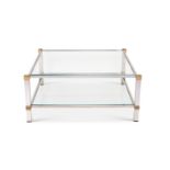 A Pierre Vandel chrome two tier square coffee table