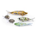 Five various 1950's Venetian glass fish