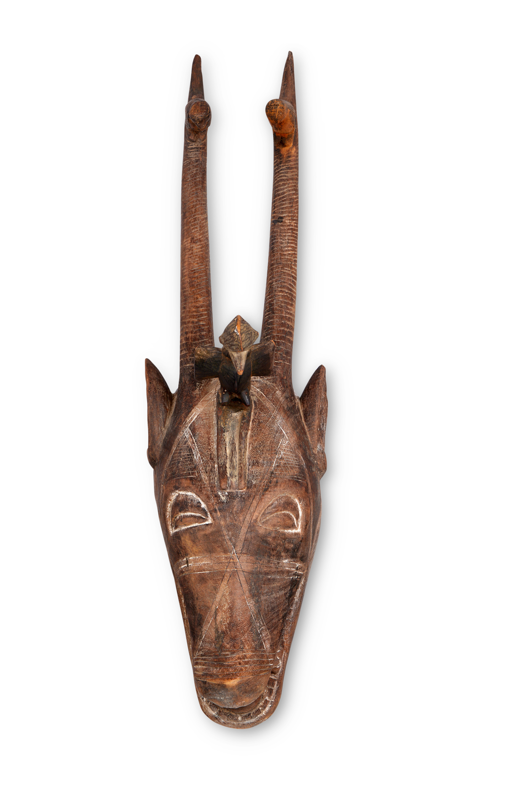 A West African Ivory Coast carved wooden Guro mask in the form of an antelope with birds - Image 2 of 9