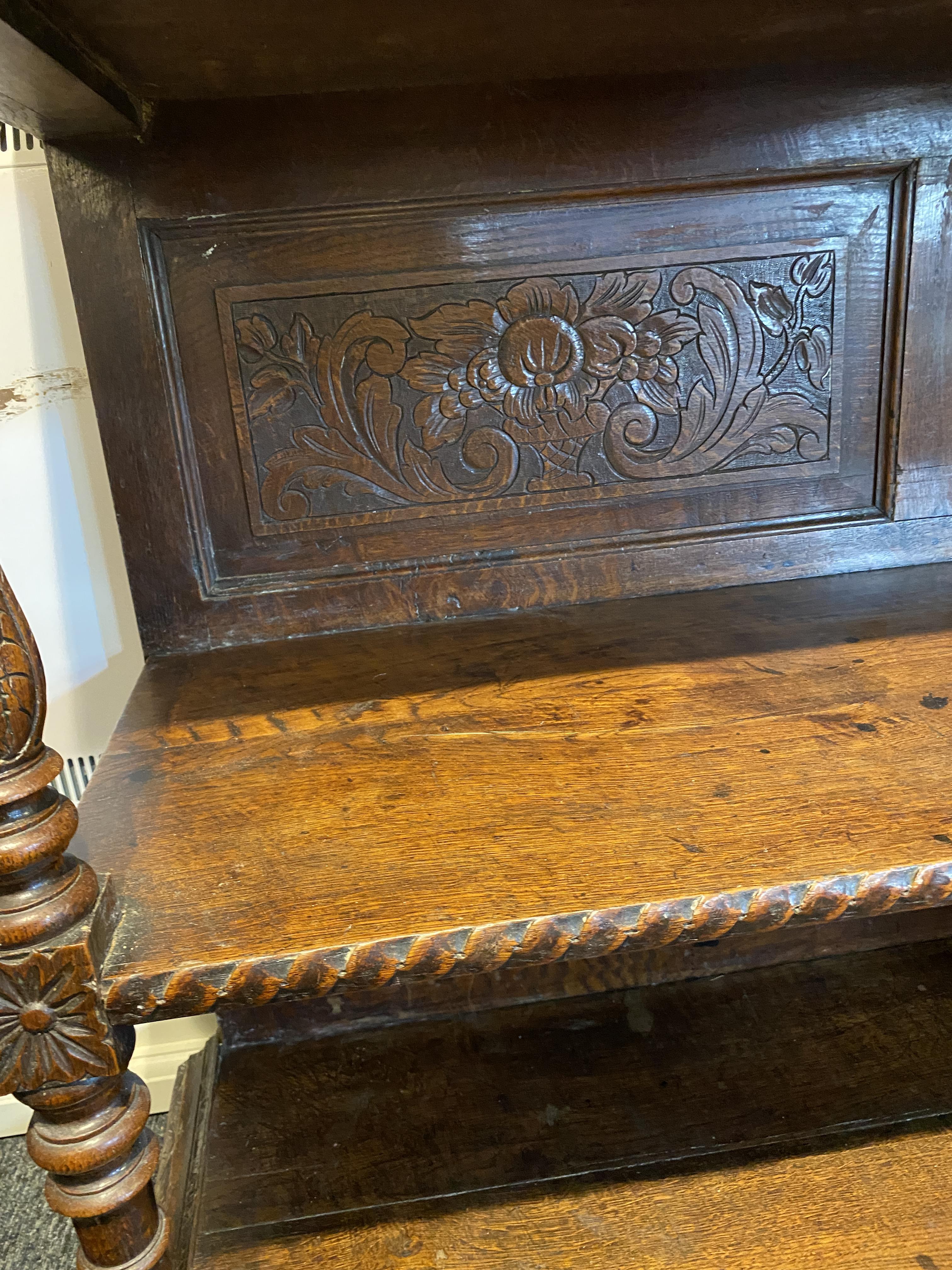 A 19th century carved oak two-tier buffet in the 17th century style - Image 11 of 13