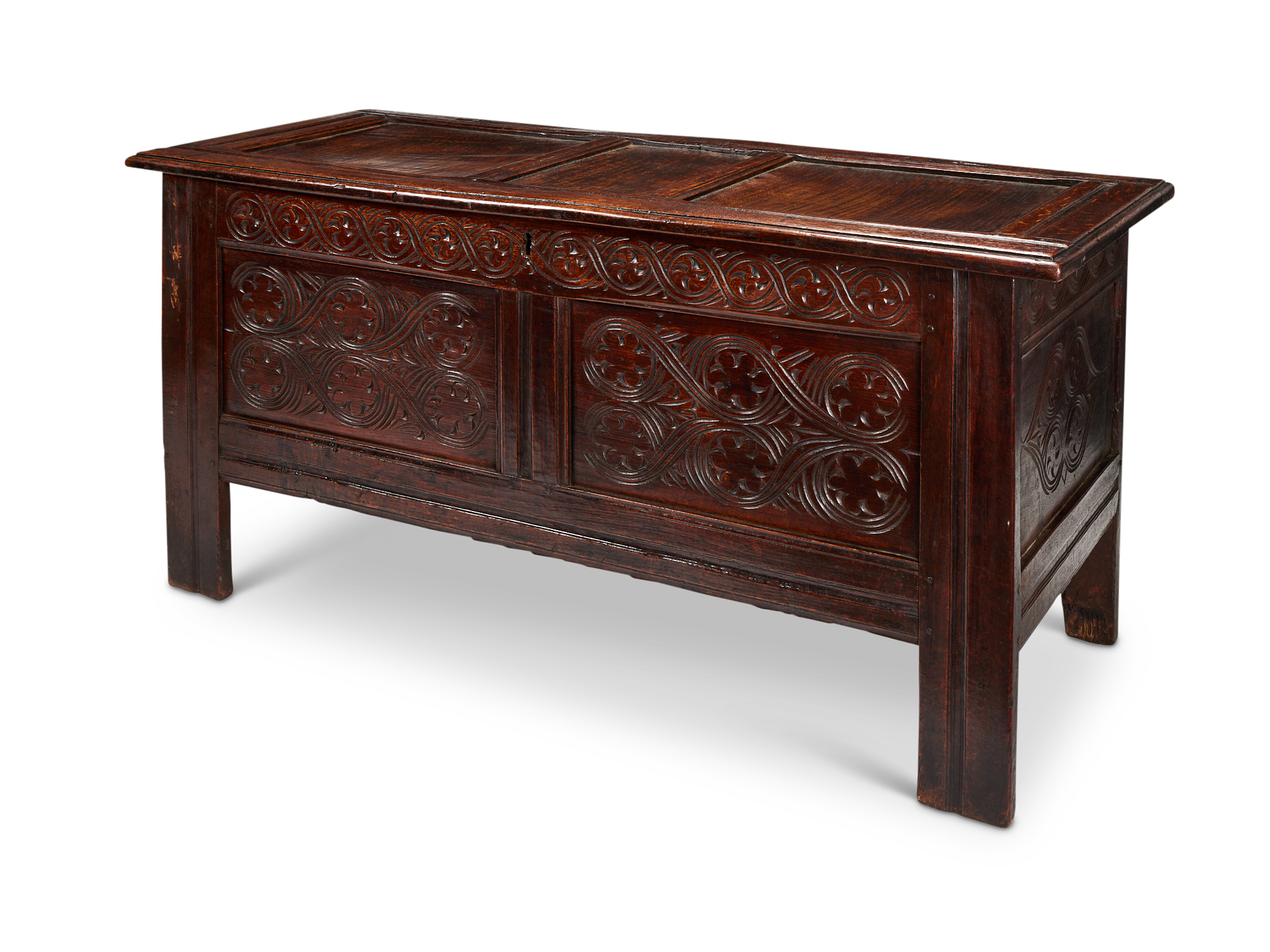 A 17th century carved oak coffer