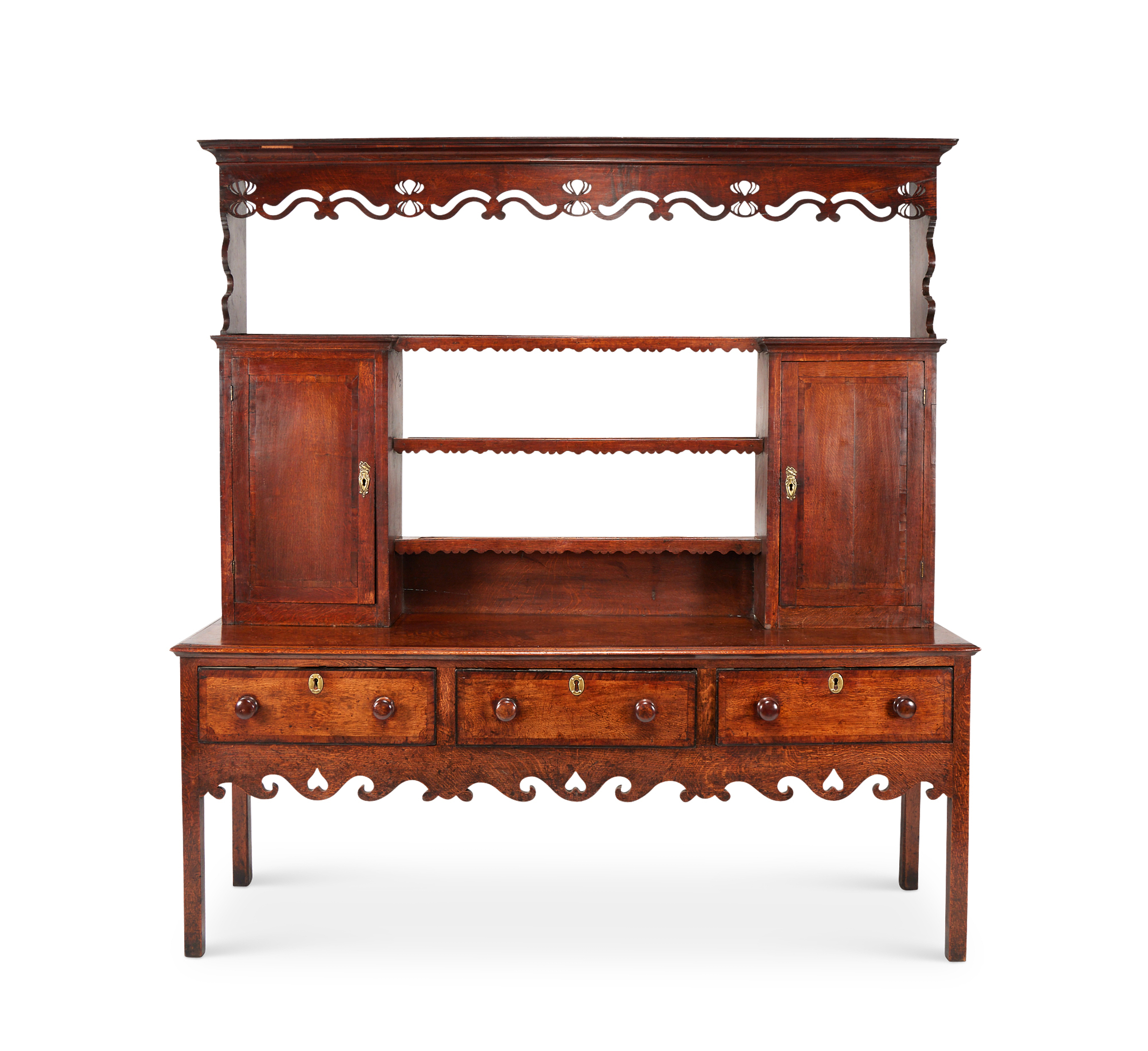 An 18th century oak and mahogany crossbanded dresser