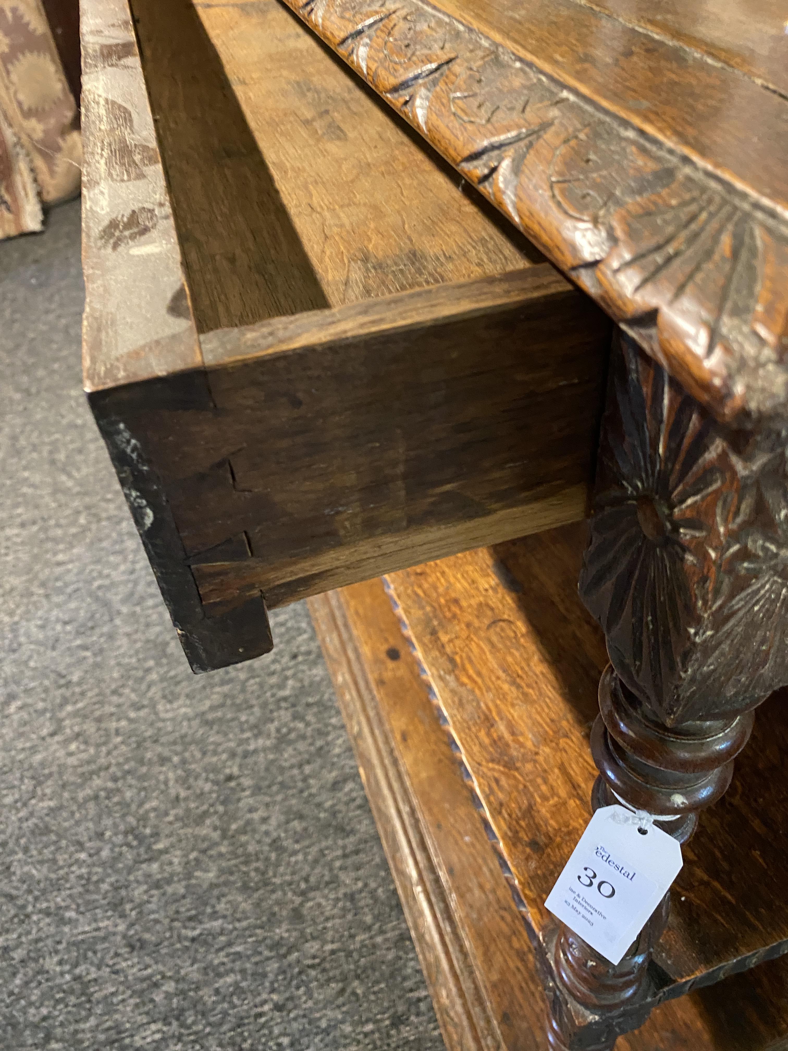 A 19th century carved oak two-tier buffet in the 17th century style - Image 4 of 13