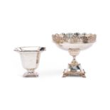 An Edward VII octagonal silver vase of flared form and a silver plated tazza