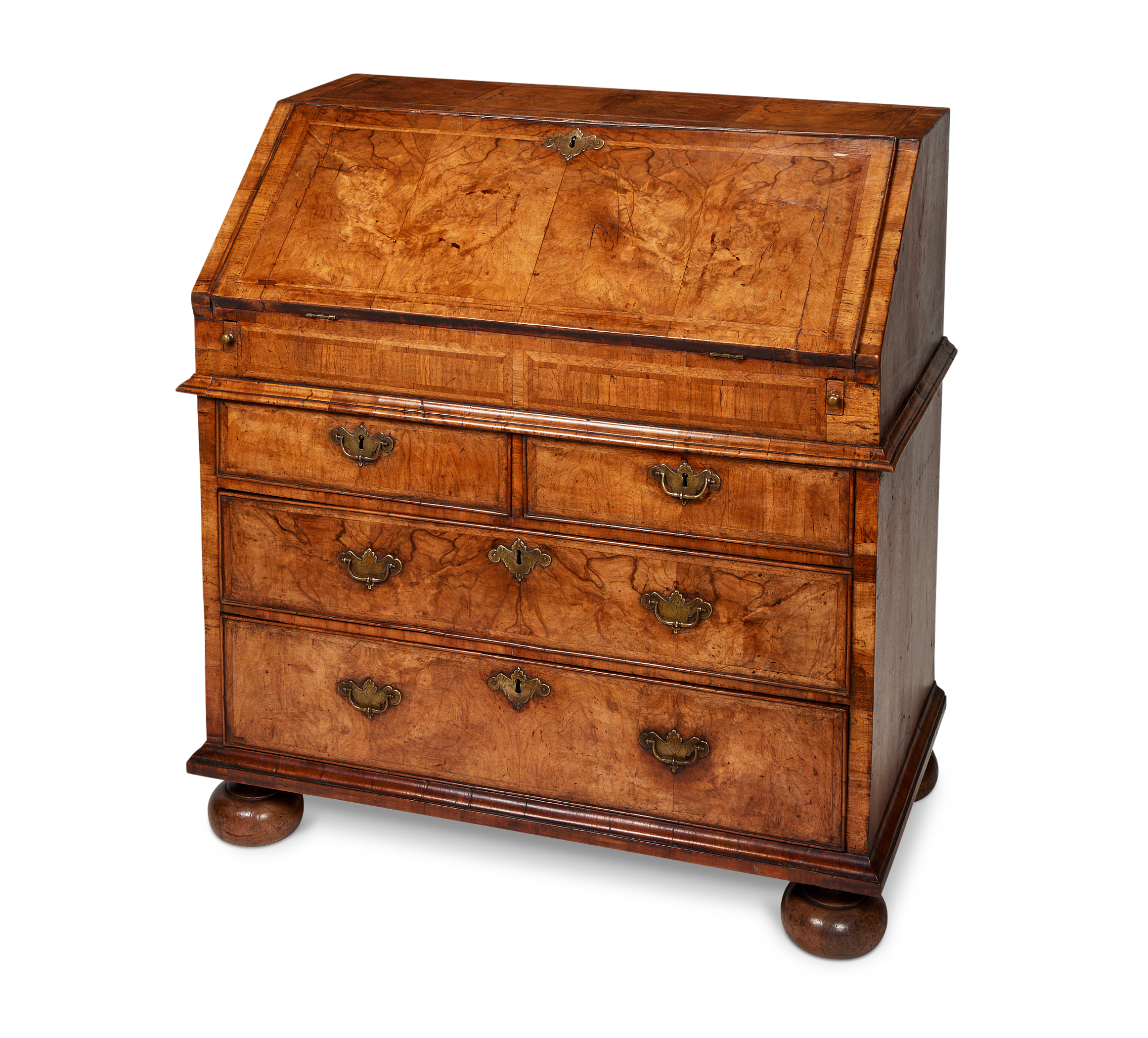 A George II walnut and featherbanded bureau