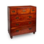 A Victorian mahogany and brass bound secretaire military chest