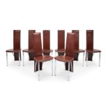 A set of eight contemporary Italian brown leather and chrome dining chairs by Frag