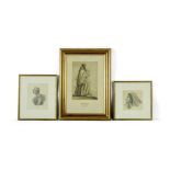 Three gilt framed pencil drawings