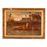 19th century French school, Nude bathers at an oasis at twilight